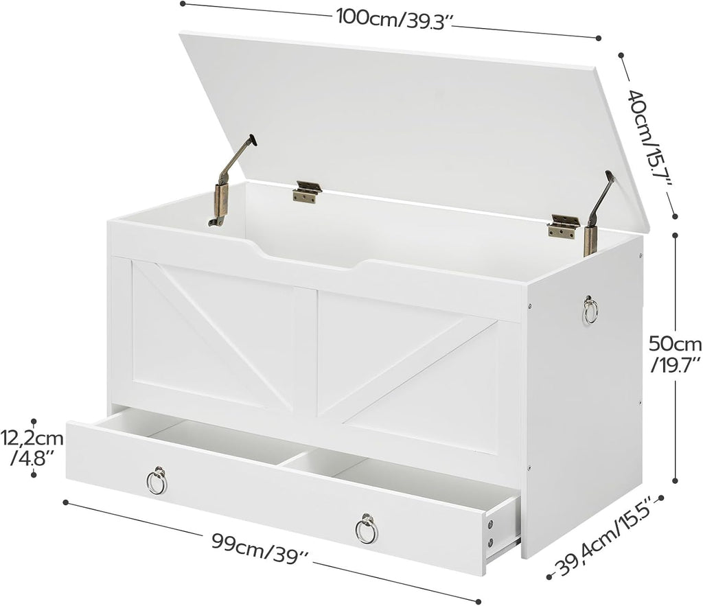 White 39.3" Wooden Storage Bench Chest