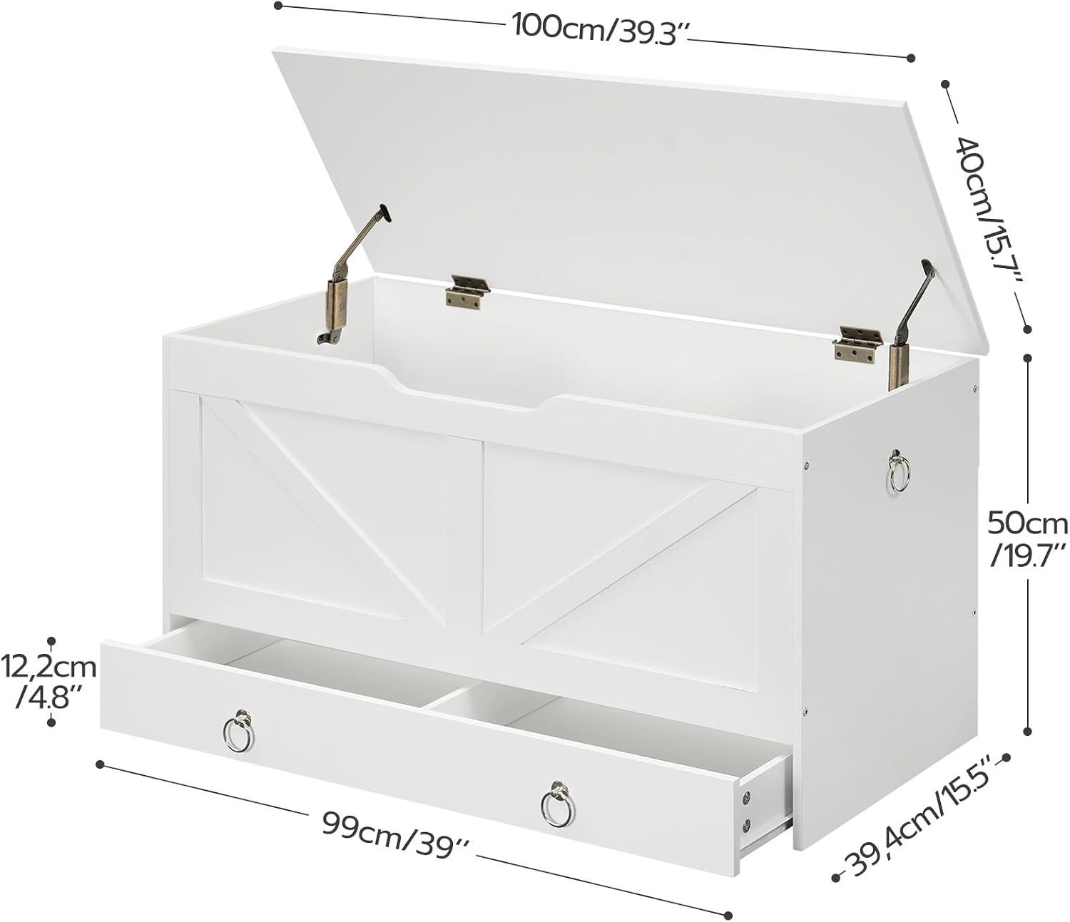 White 39.3" Wooden Storage Bench Chest
