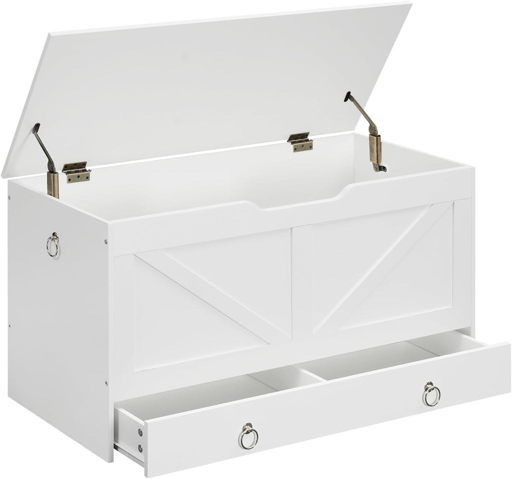 White 39.3" Wooden Storage Bench Chest