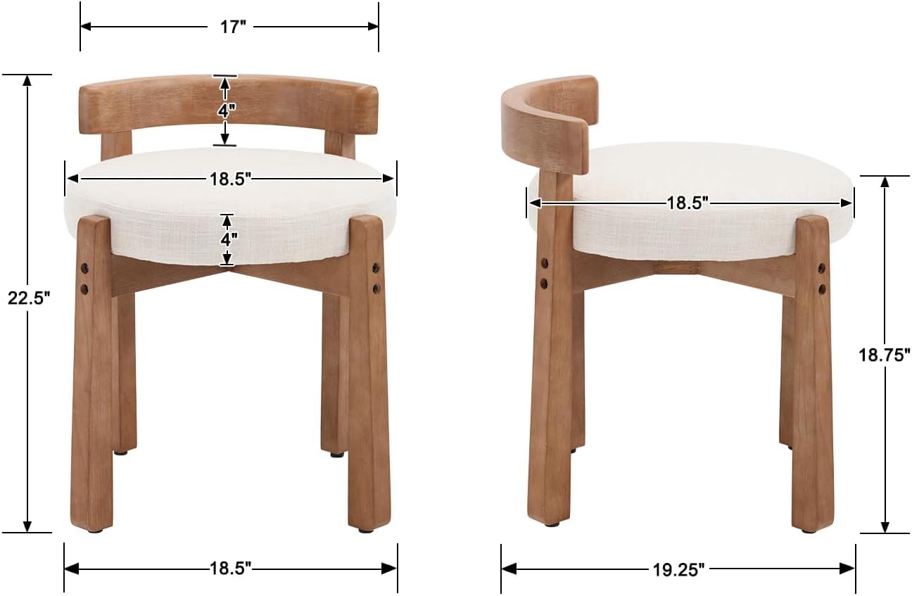 Beige Linen Low‑Back Makeup Ottoman Stool