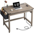 Gray 32" Farmhouse Desk With Power Outlet