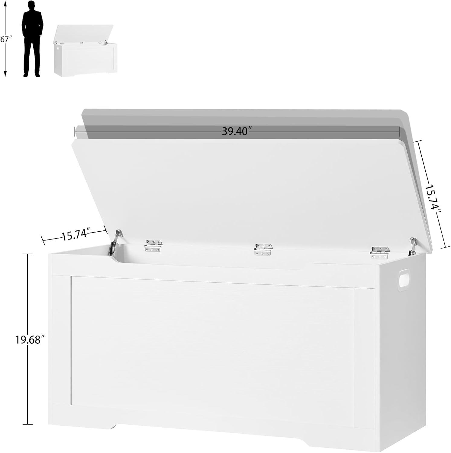 White 39.4" Lift‑Top Toy Storage Chest Bench