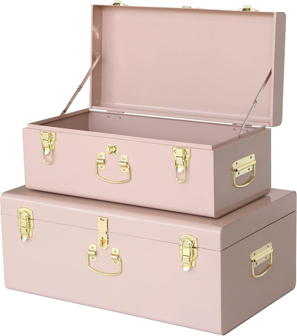 Pink Metal Storage Trunks Set Of 2