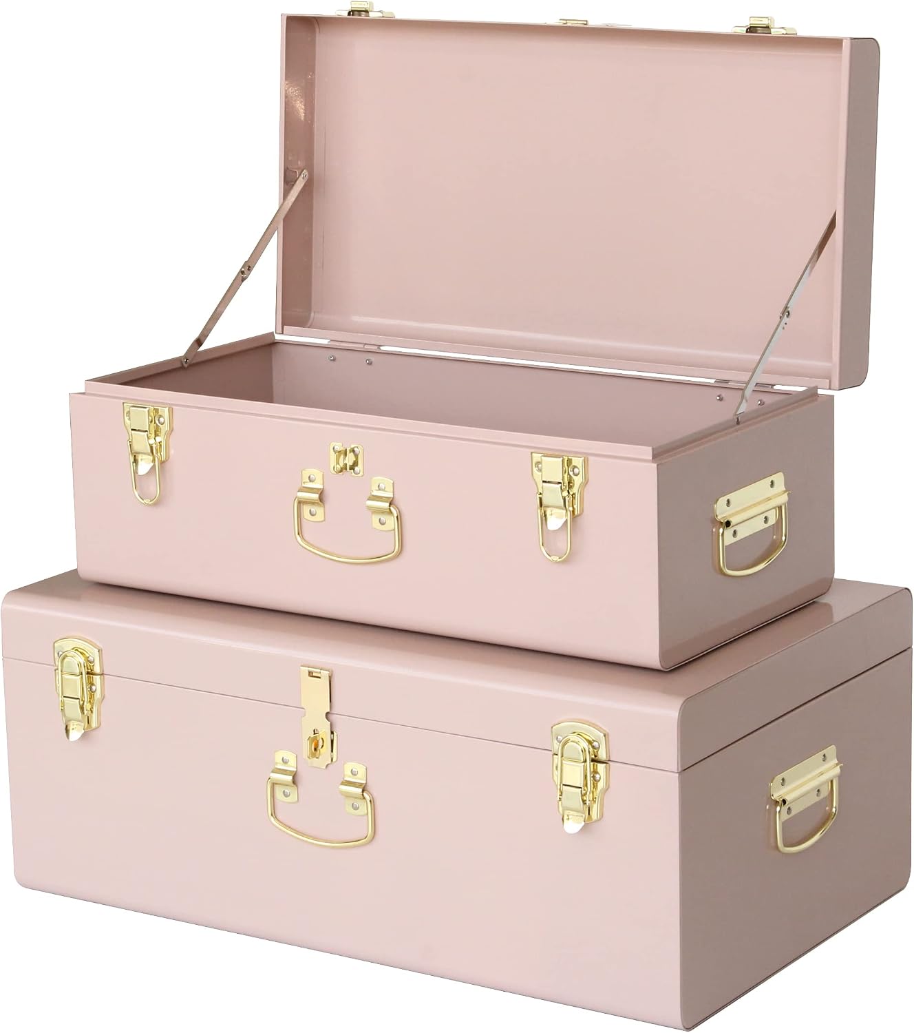 Pink Metal Storage Trunks Set Of 2