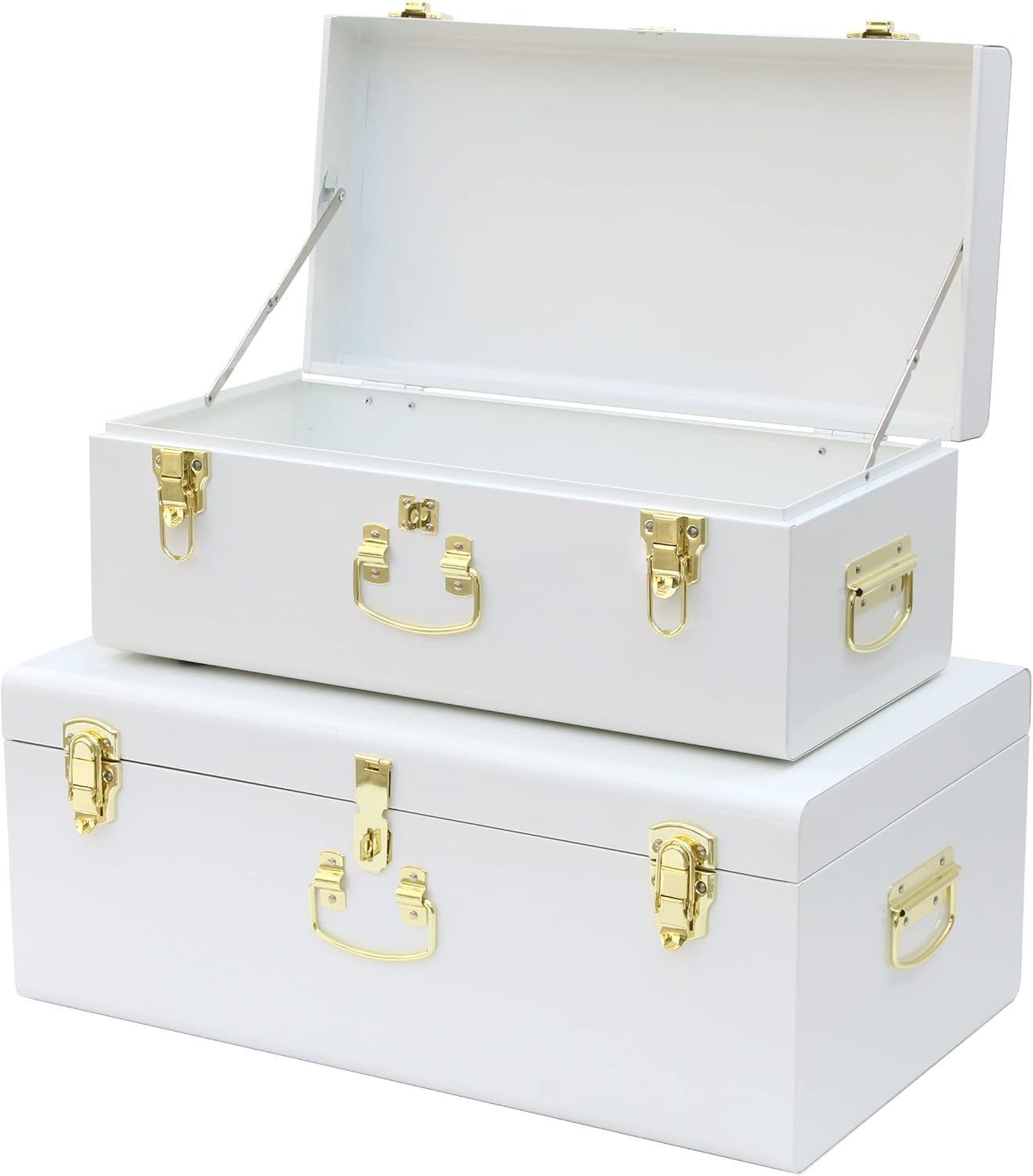 White Metal Storage Trunks Set Of 2