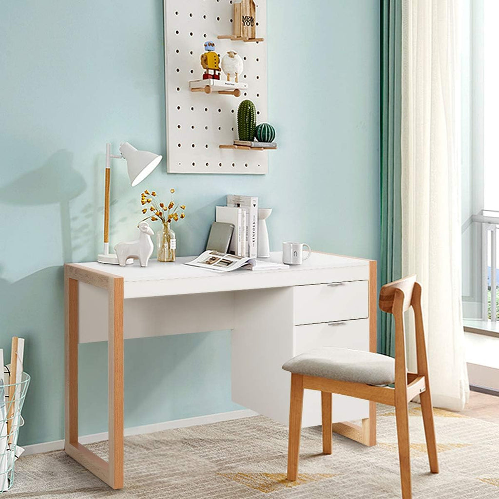 White‑Natural Wooden Office Desk With Storage