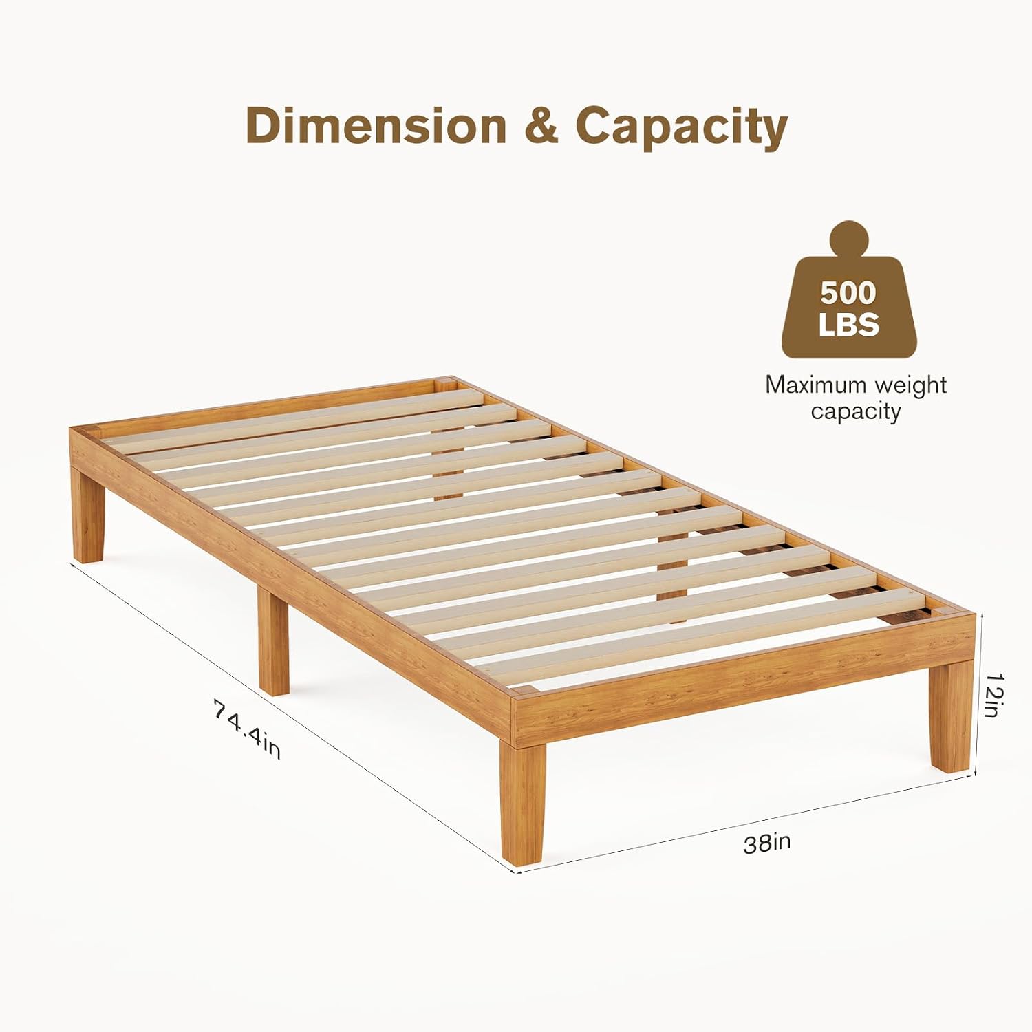 Honey 12" Twin Solid Wood Platform Bed Frame