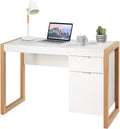 White‑Natural Wooden Office Desk With Storage