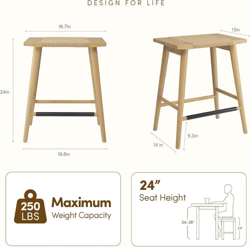 24" Light Oak Solid Wood Backless Counter Stool