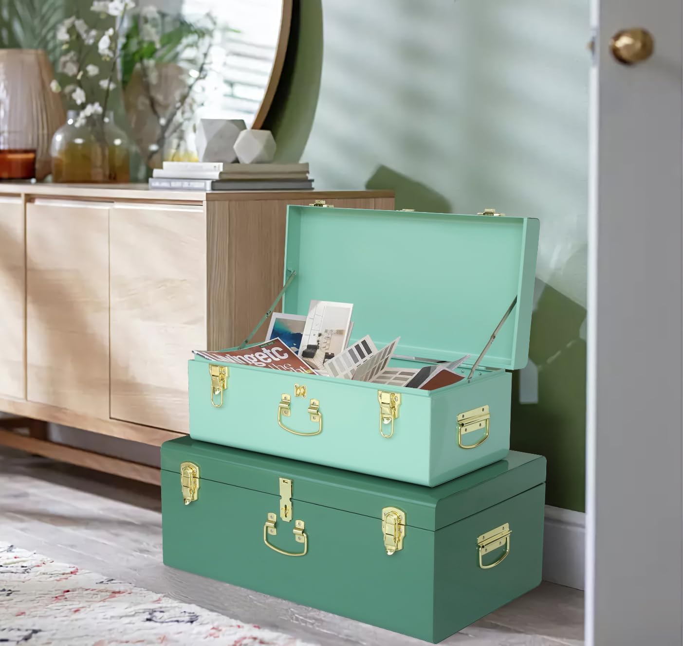 Metal Storage Trunks Set Of 2