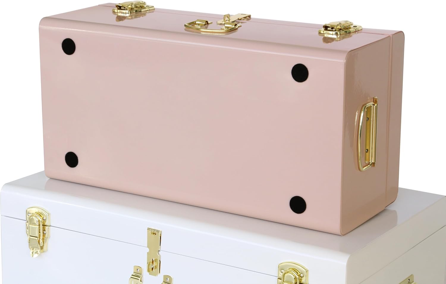 Pink‑White Metal Storage Trunks Set Of 2