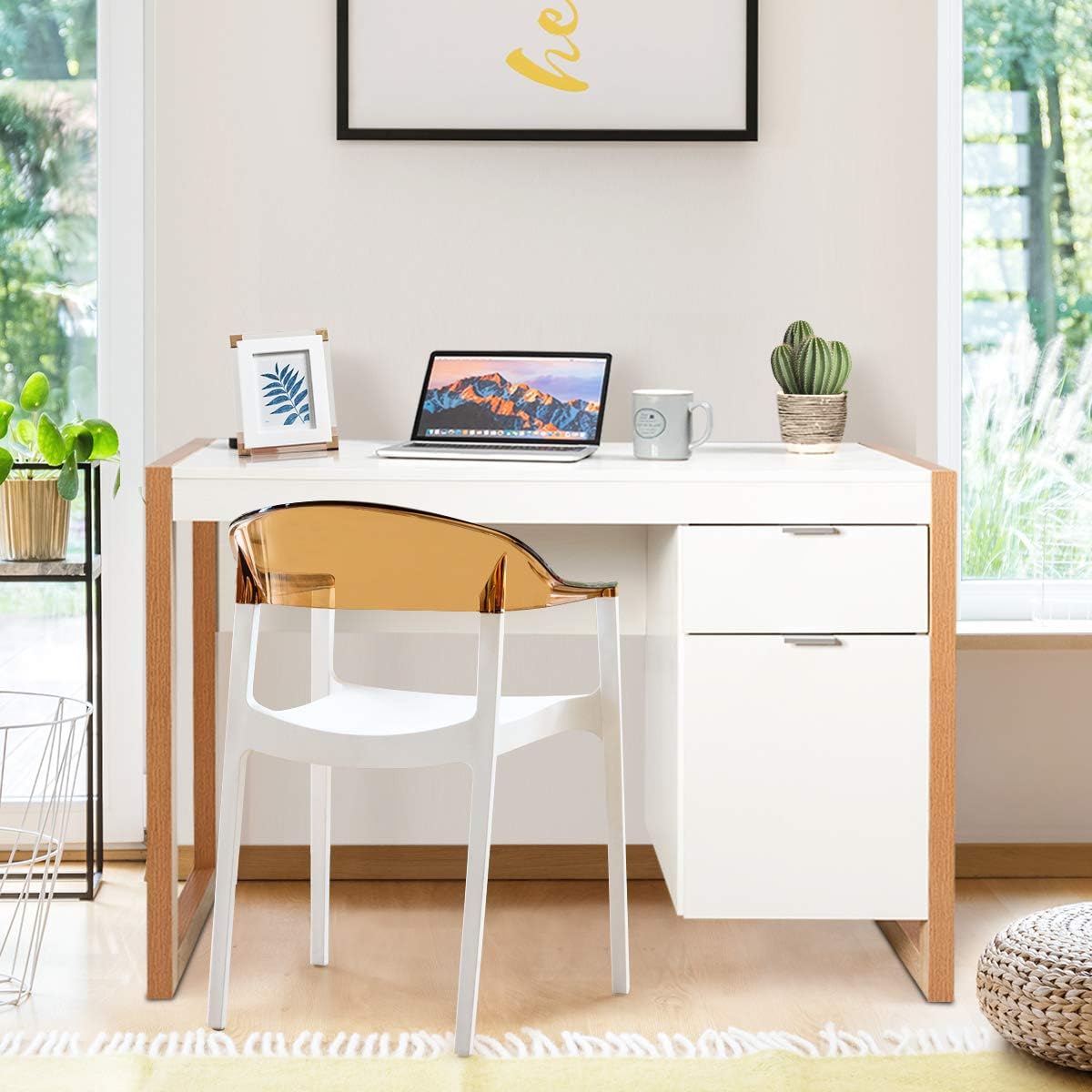 White‑Natural Wooden Office Desk With Storage