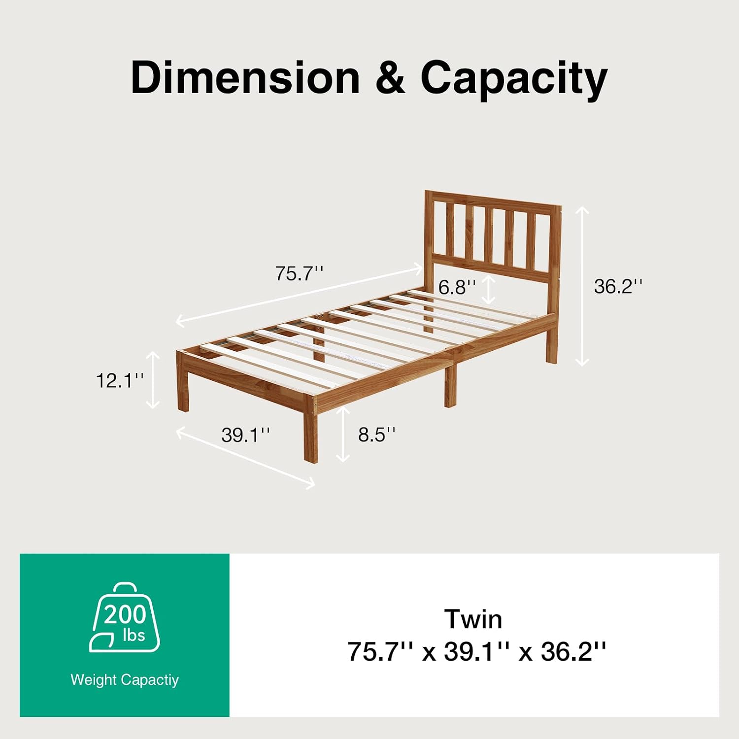 Natural 12" Twin Bed Frame With Headboard