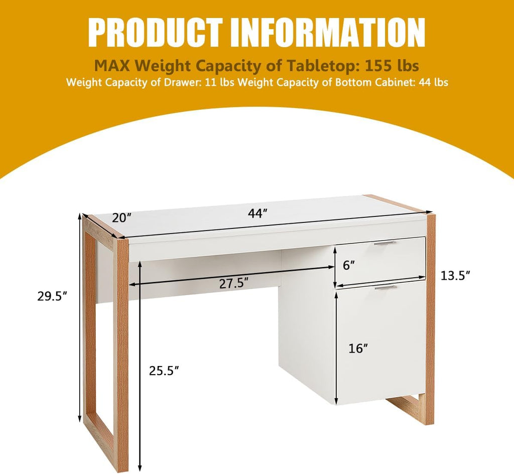 White‑Natural Wooden Office Desk With Storage