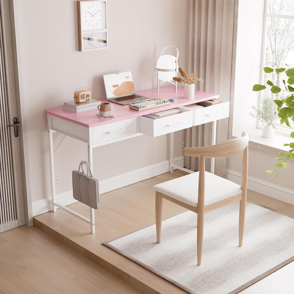 Pink 47" Desk With 3 Drawers