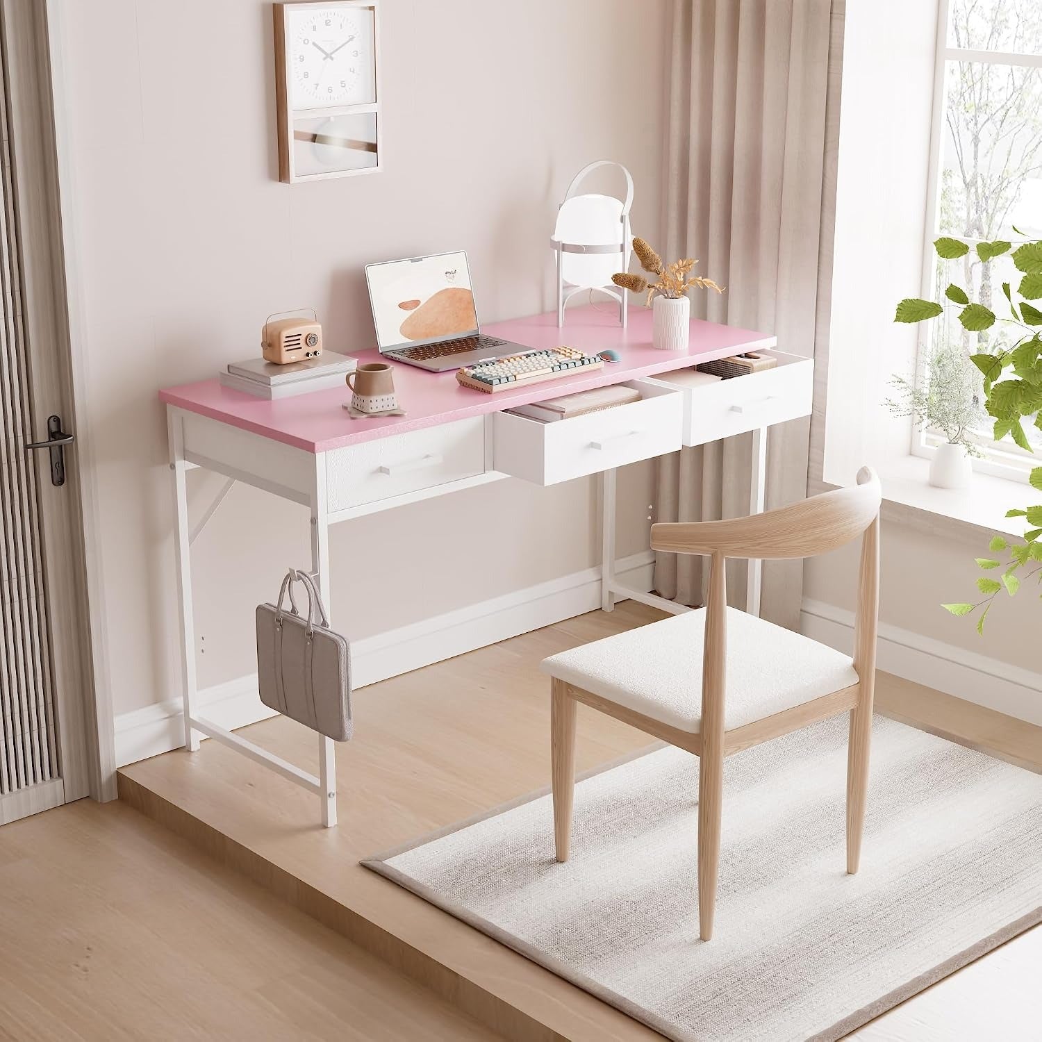 Pink 47" Desk With 3 Drawers