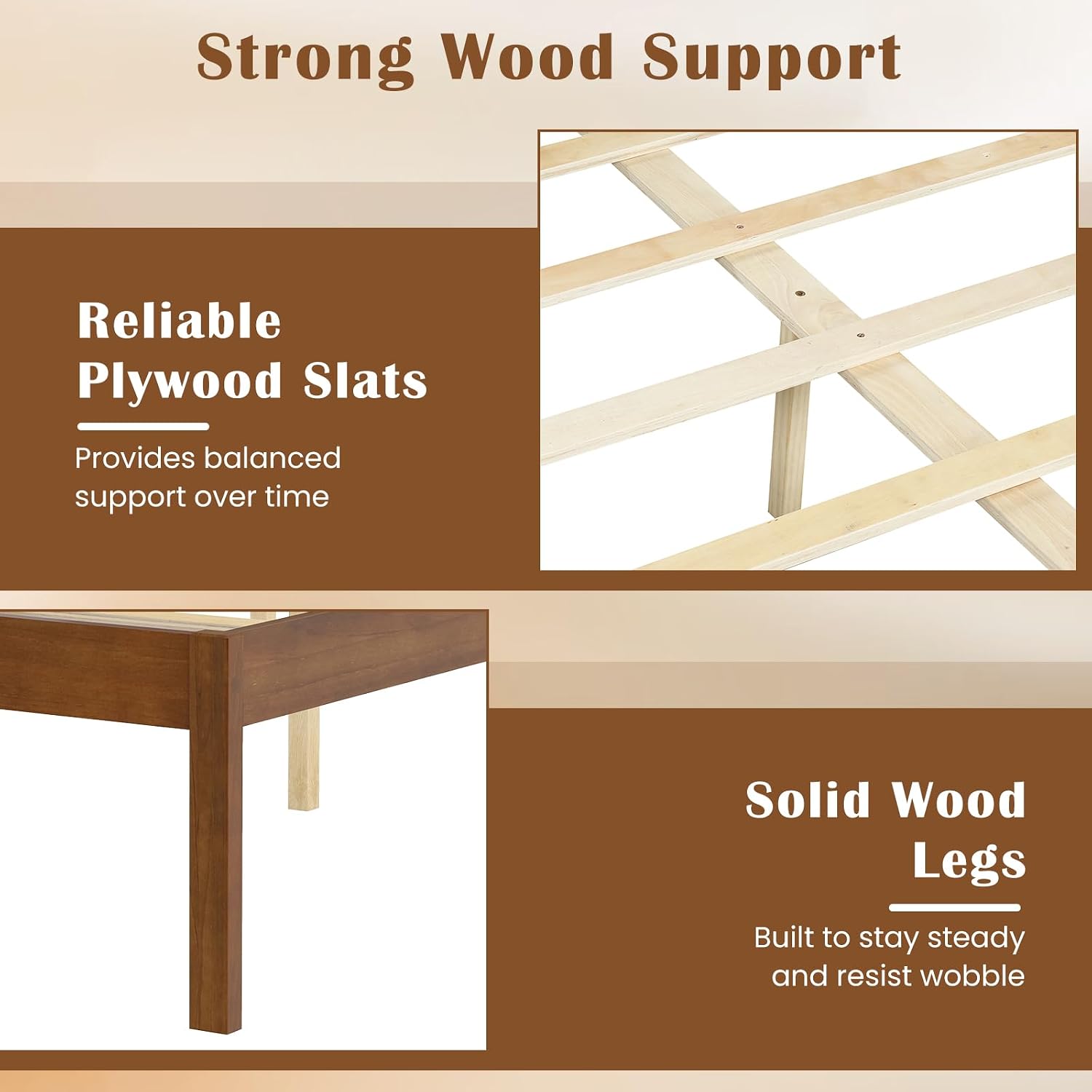Walnut Full Size Wood Platform Bed Frame