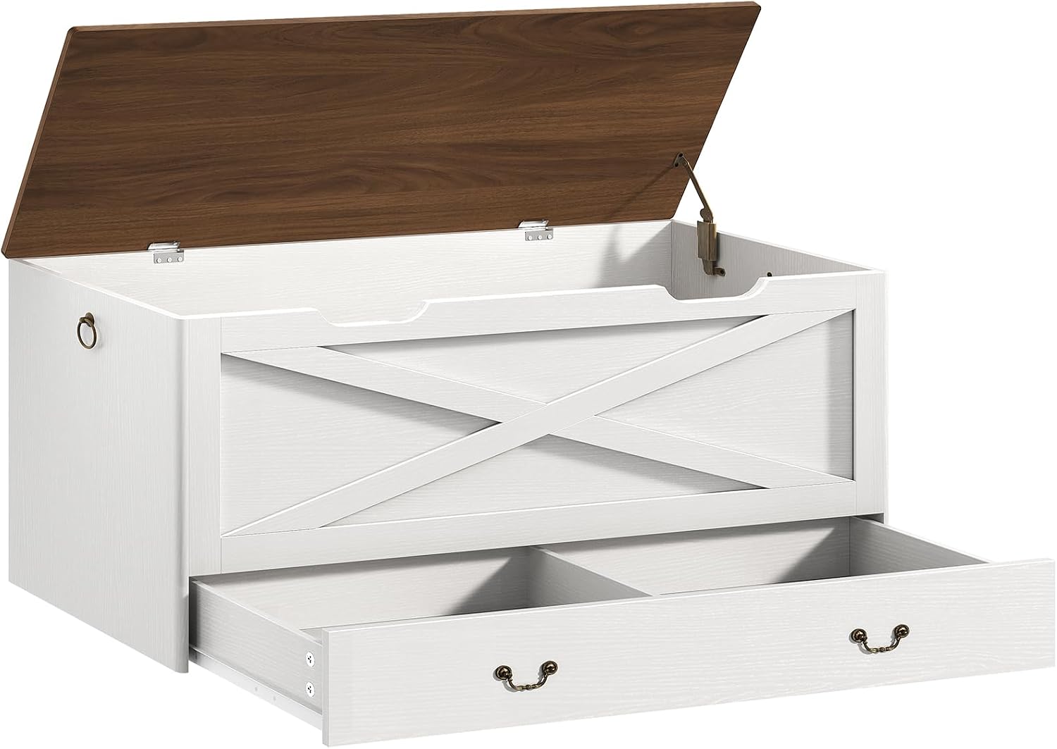 39.4" White Walnut Lift‑Top Wooden Storage Bench Chest