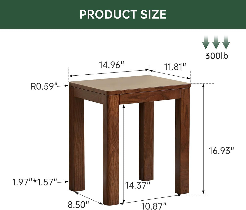 Solid Walnut Wood Vanity Bench Stool No Cushion