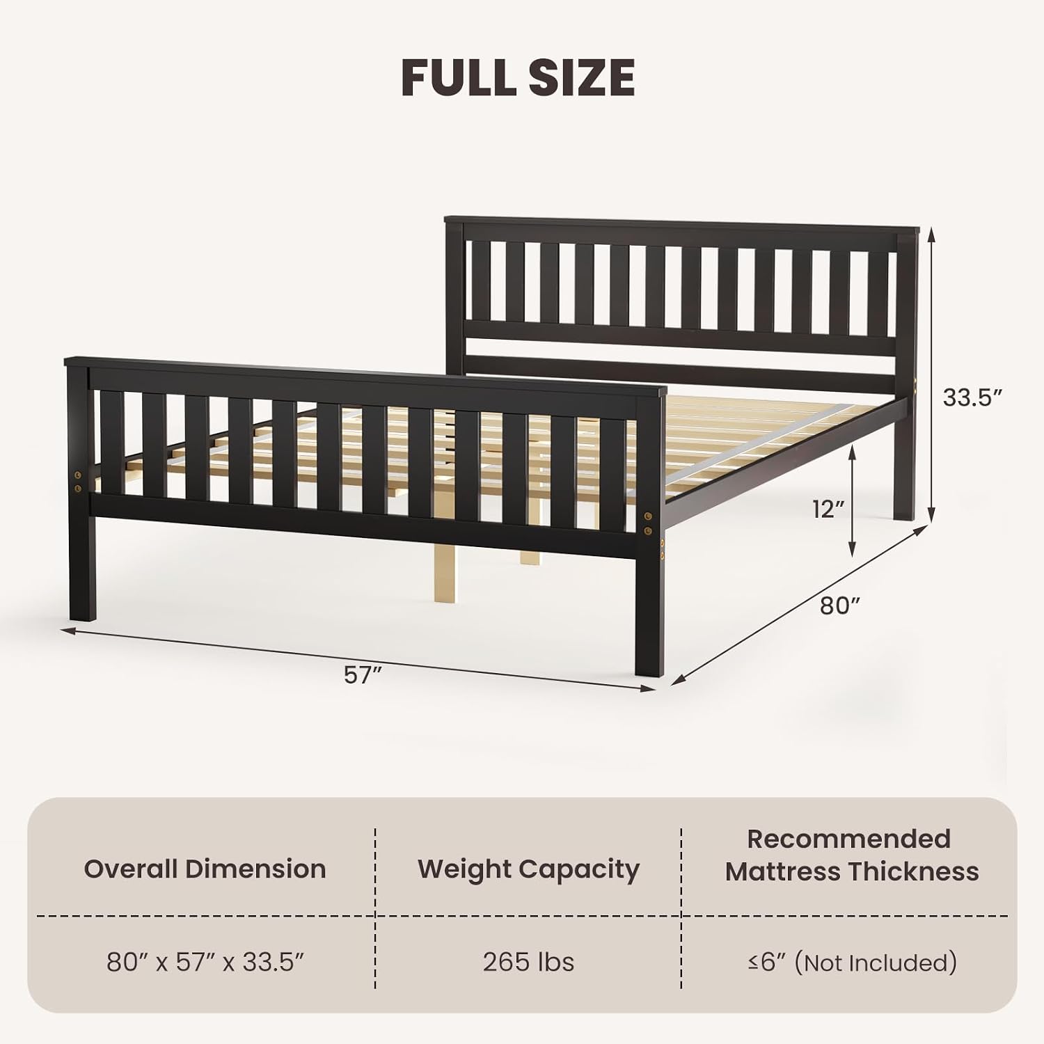 Espresso Full Size Wood Platform Bed Frame