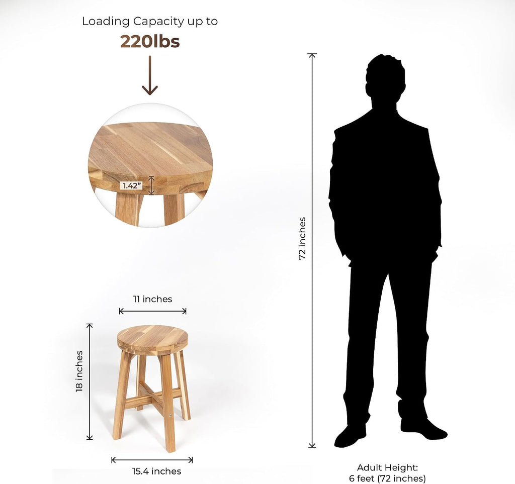 18" Acacia Wood Round Backless Stool