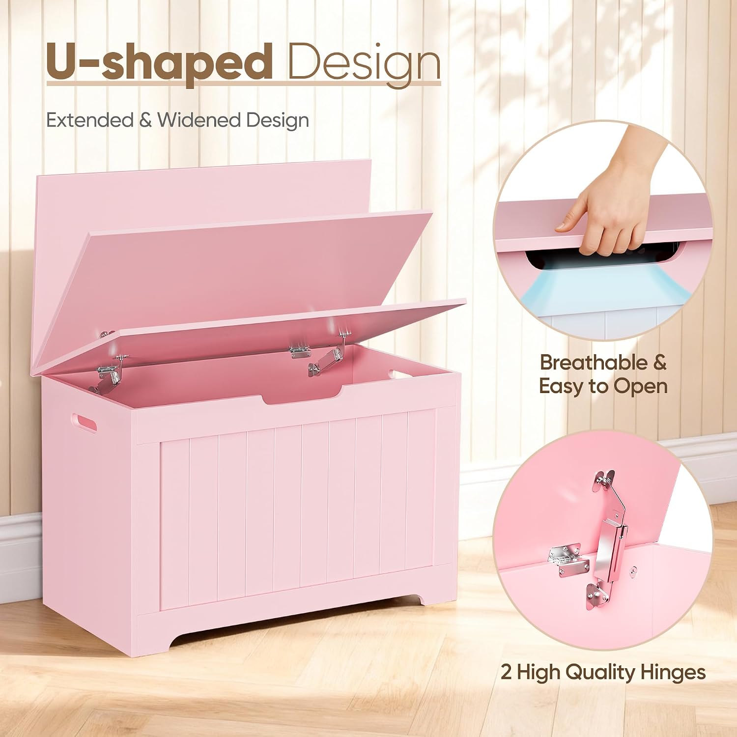 Pink 30" Wooden Entryway Storage Chest Bench