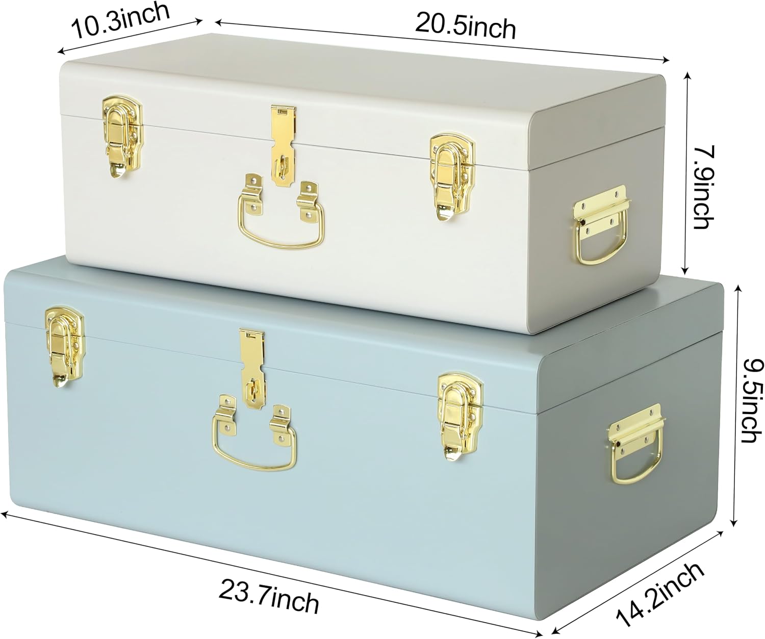 White‑Blue Metal Storage Trunks Set Of 2