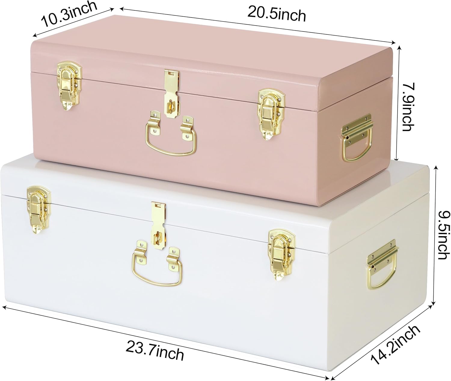 Pink‑White Metal Storage Trunks Set Of 2