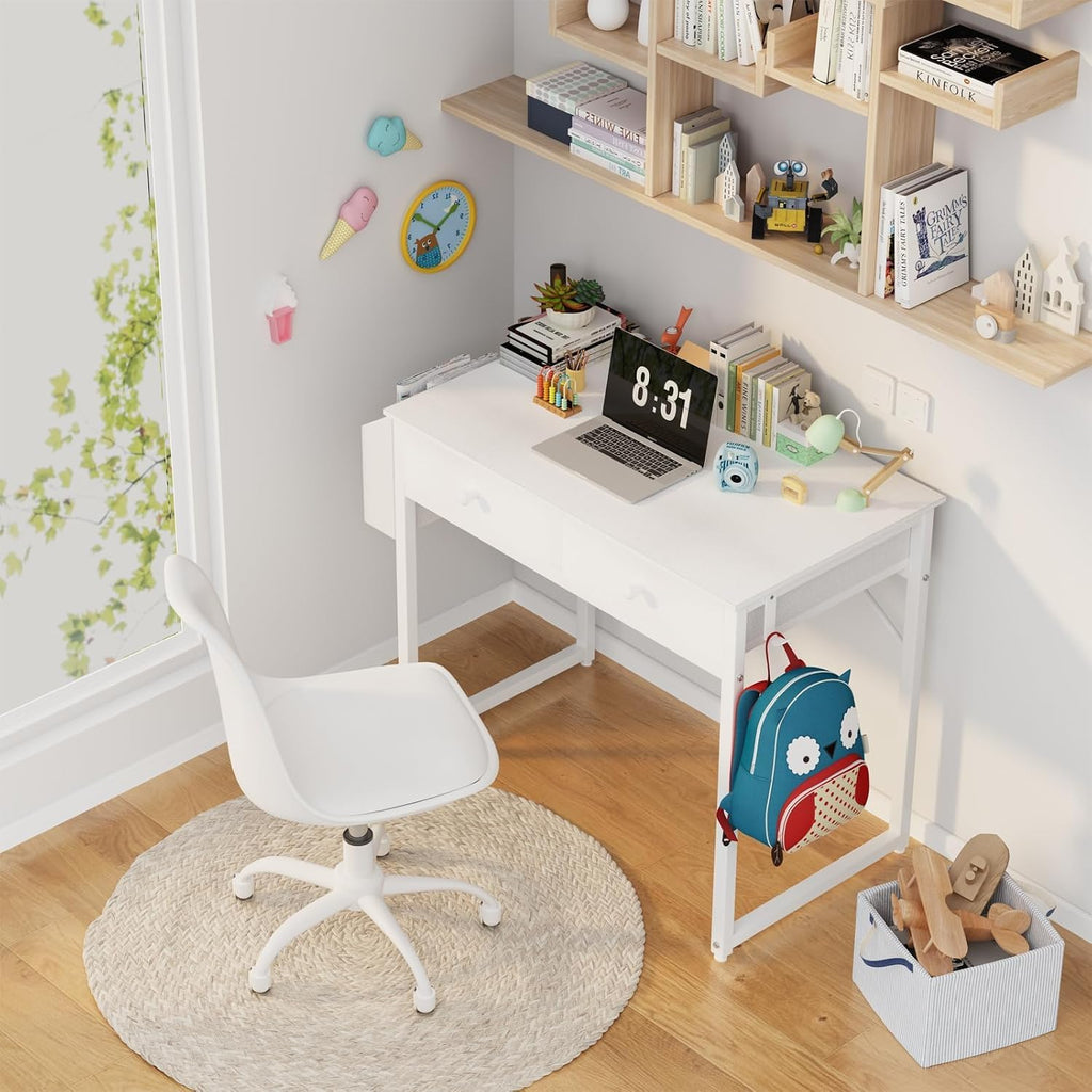 White 32" Kids Study Vanity Desk