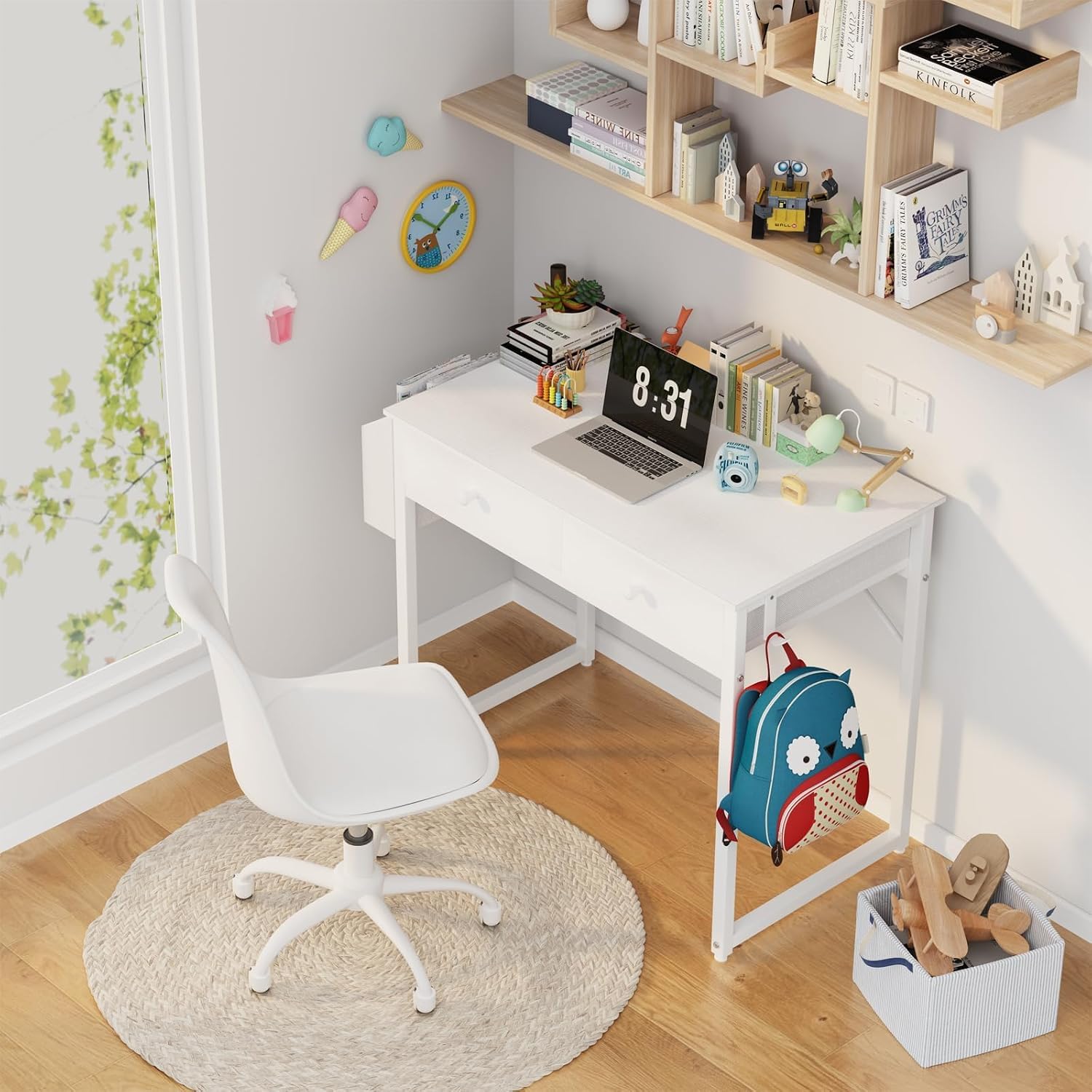 White 32" Kids Study Vanity Desk