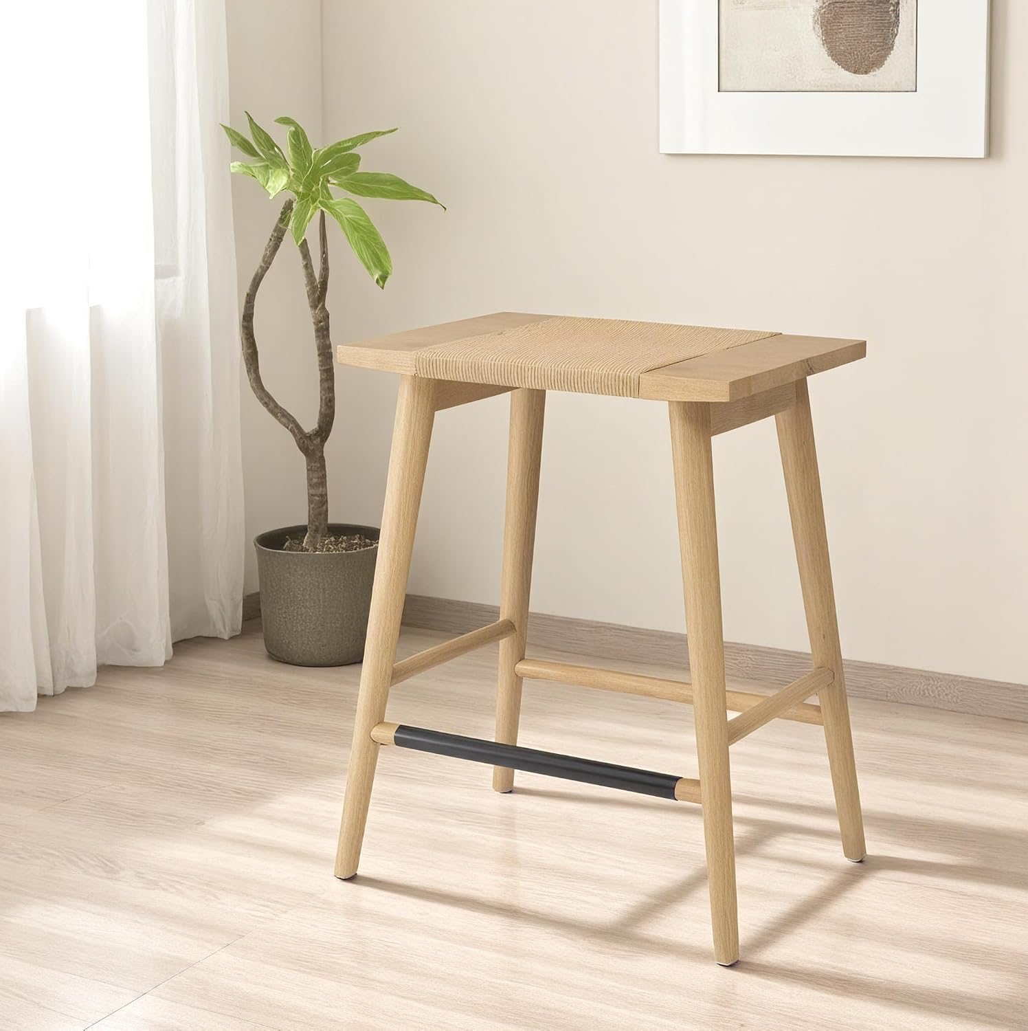 24" Light Oak Solid Wood Backless Counter Stool