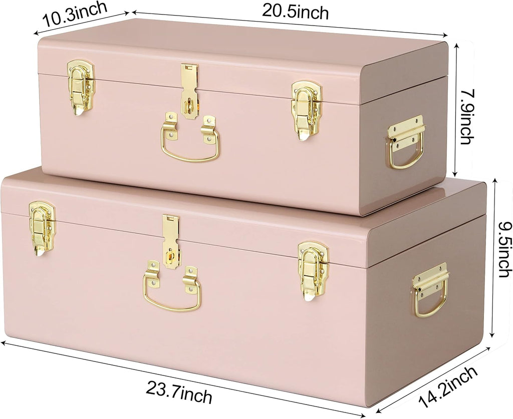 Pink Metal Storage Trunks Set Of 2