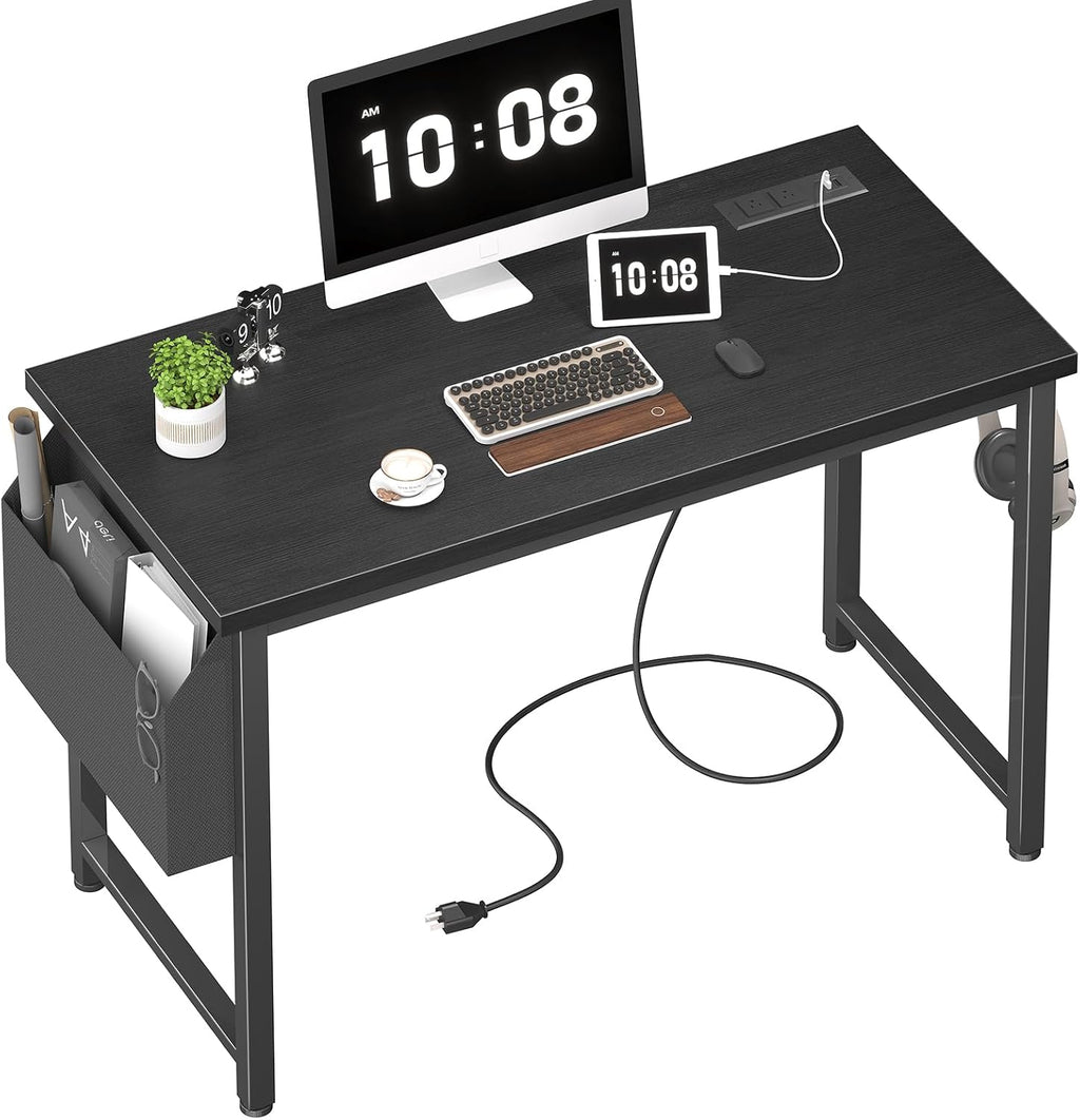 Black 39" Desk With Power Outlet