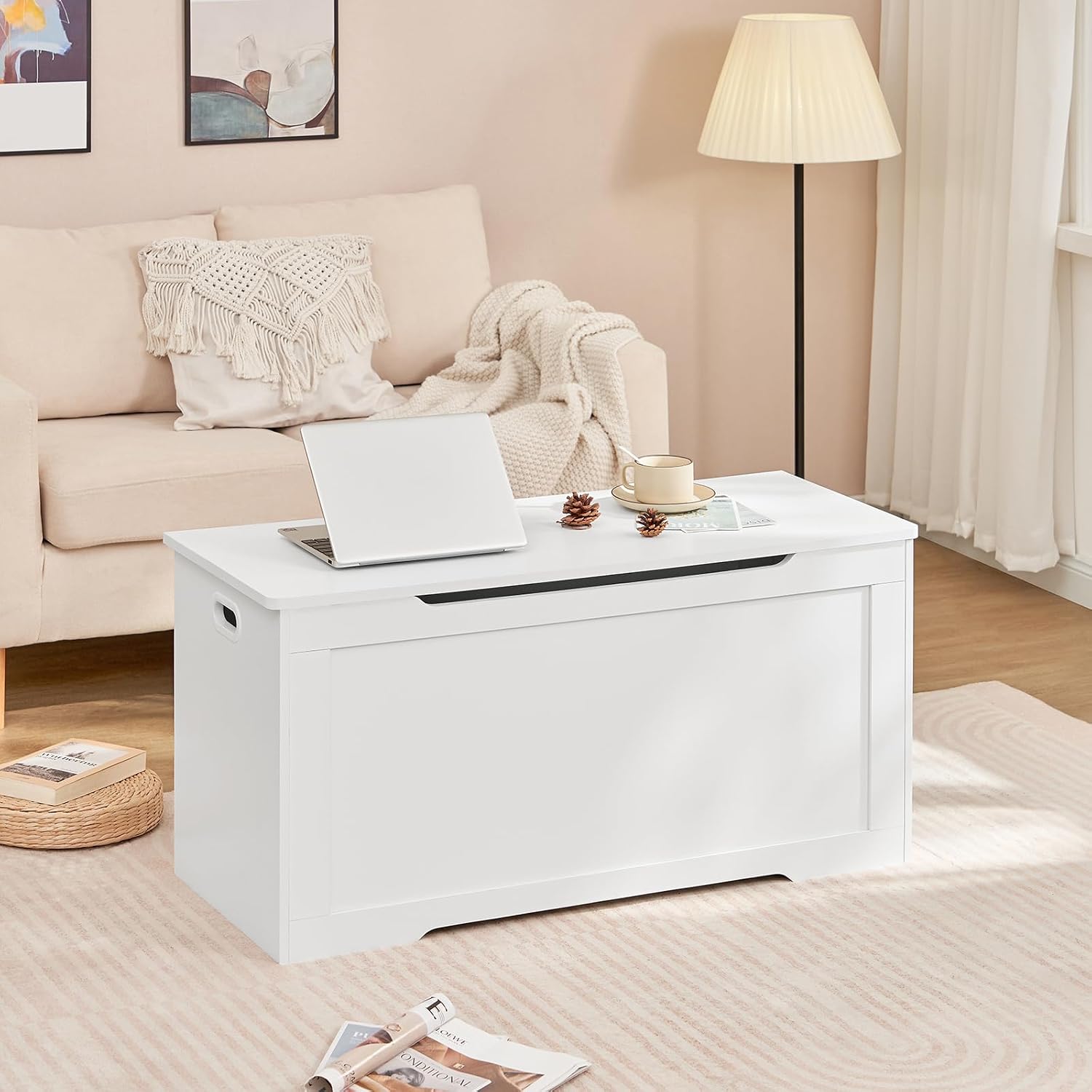 White 39.4" Lift‑Top Toy Storage Chest Bench