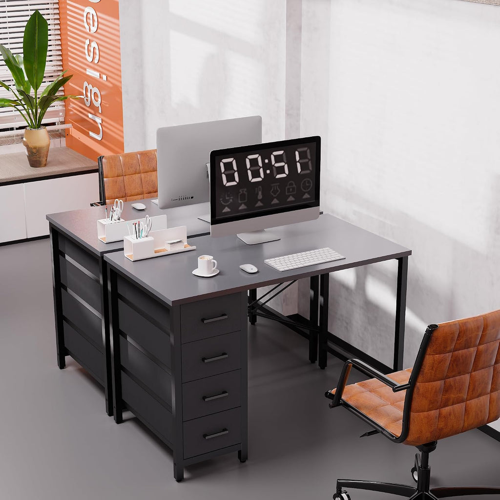 Grey 32" Small Desk With 4 Drawers