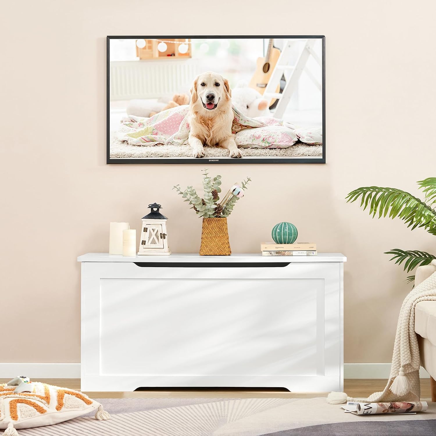 White 39.4" Lift‑Top Toy Storage Chest Bench