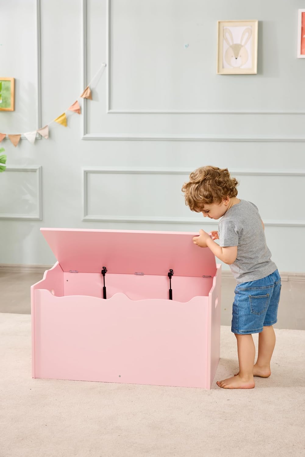 Basics Pink Kids Wooden Toy Storage Chest