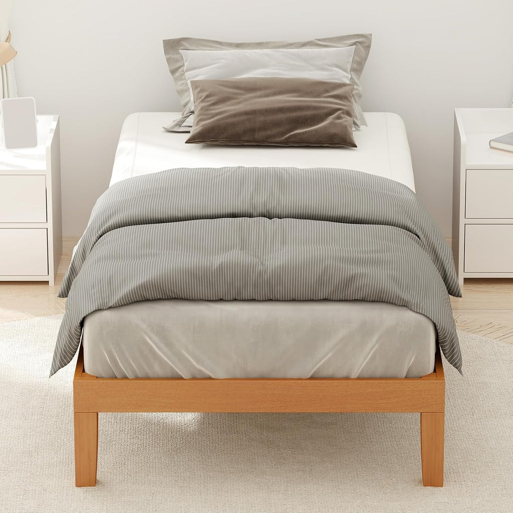 Honey 12" Twin Solid Wood Platform Bed Frame