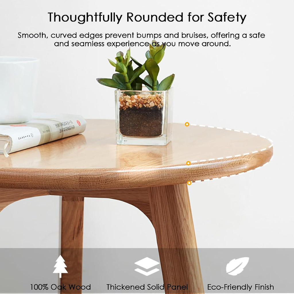 Solid Oak Round Accent Side End Table