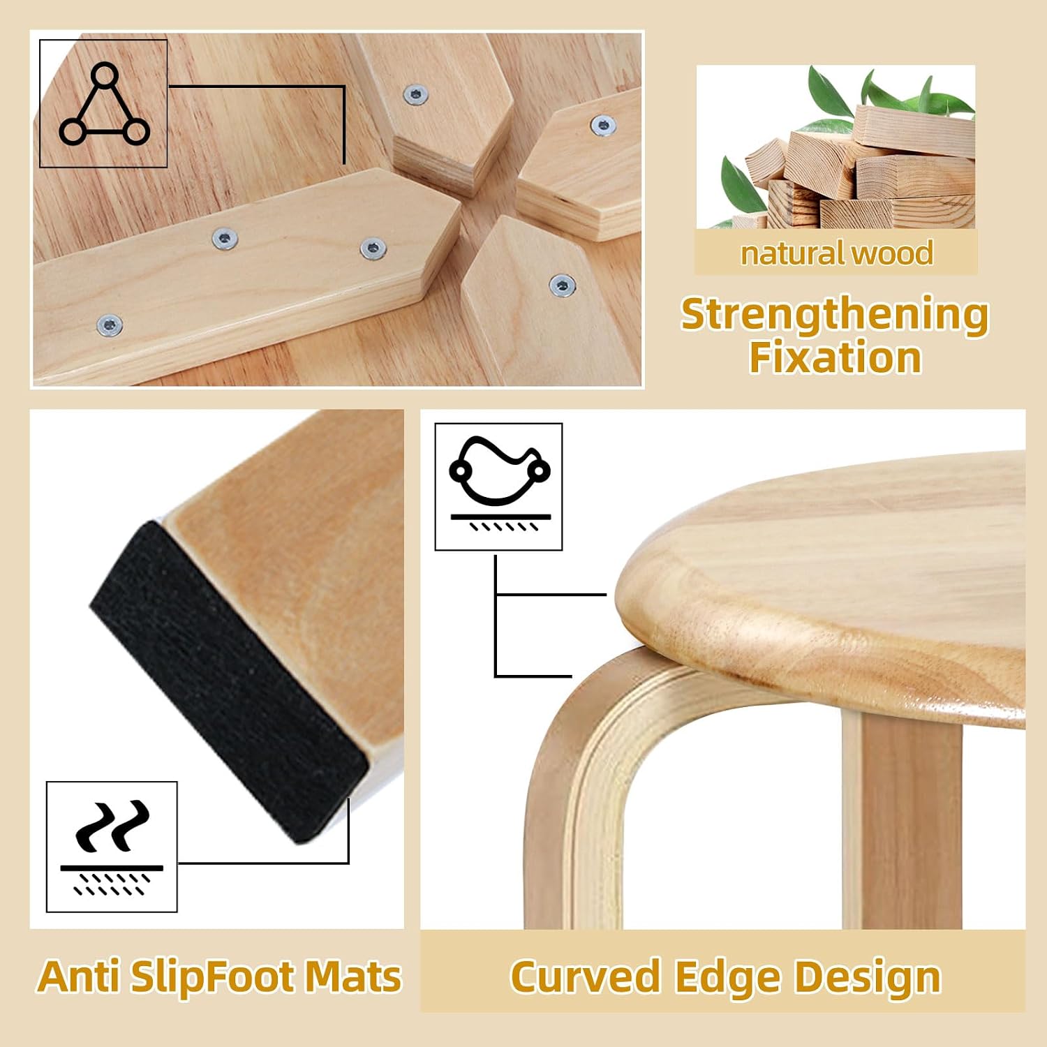2‑Pack Natural Bentwood Stackable Stools