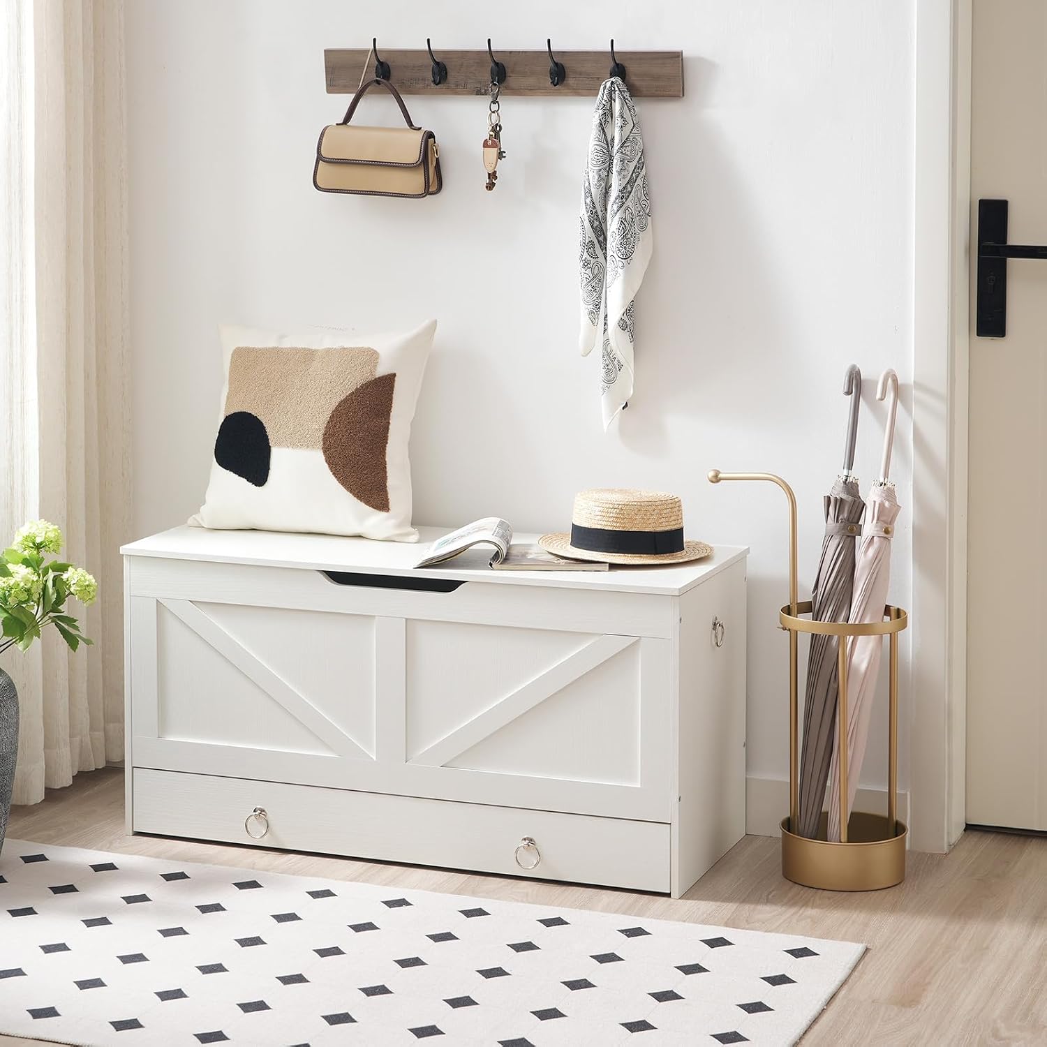 White 39.3" Wooden Storage Bench Chest