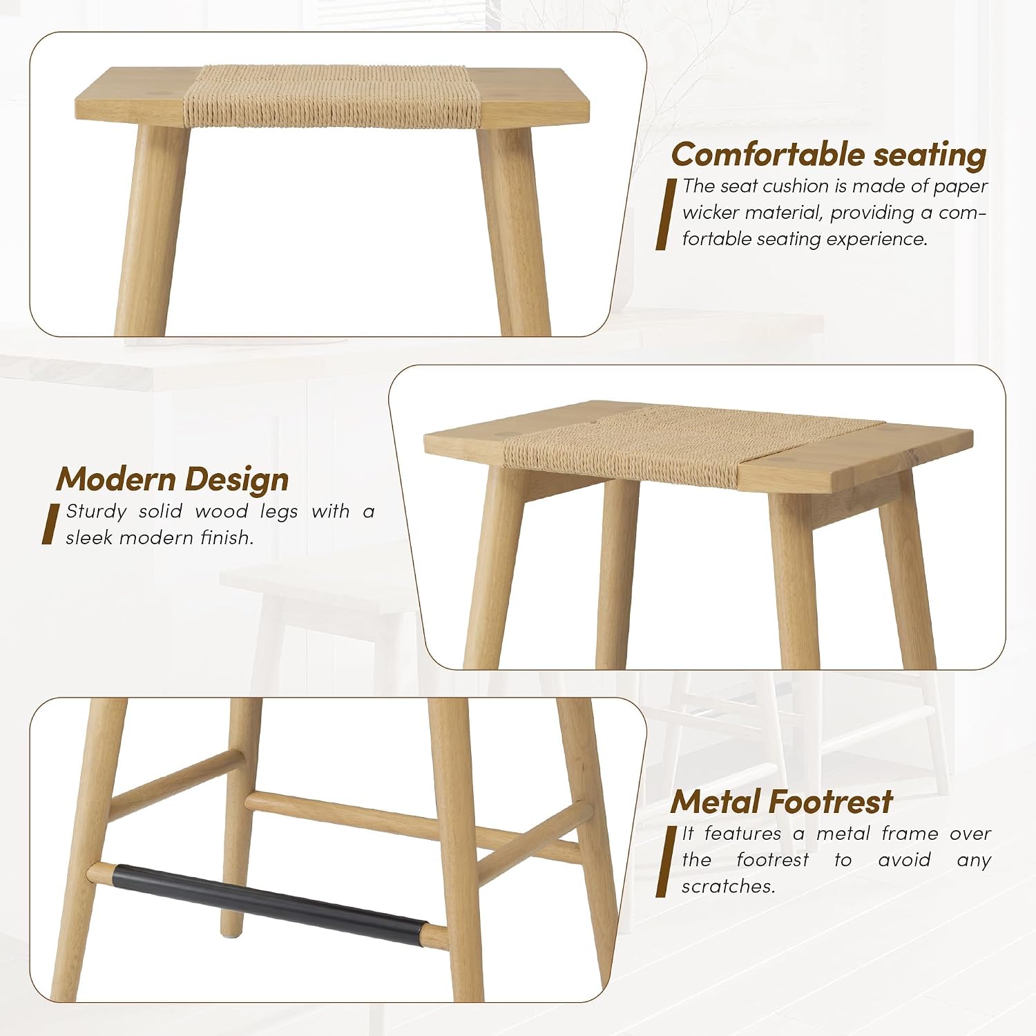 24" Light Oak Solid Wood Backless Counter Stool