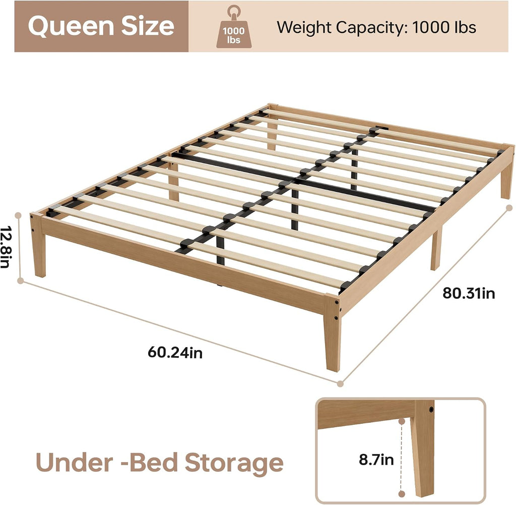 Queen Size Rubberwood Platform Bed Frame