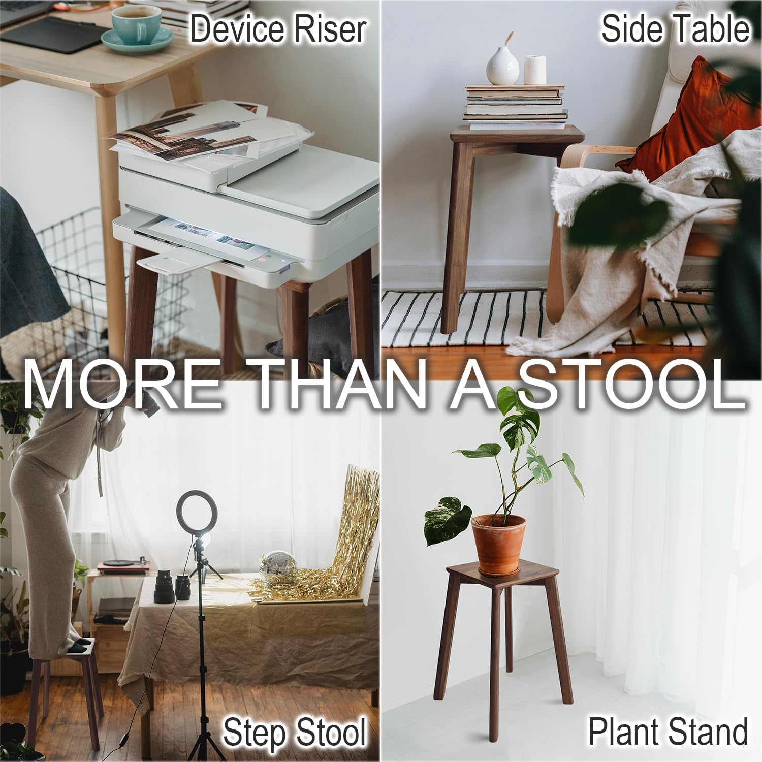 18" Walnut Wood Stackable Square Stool