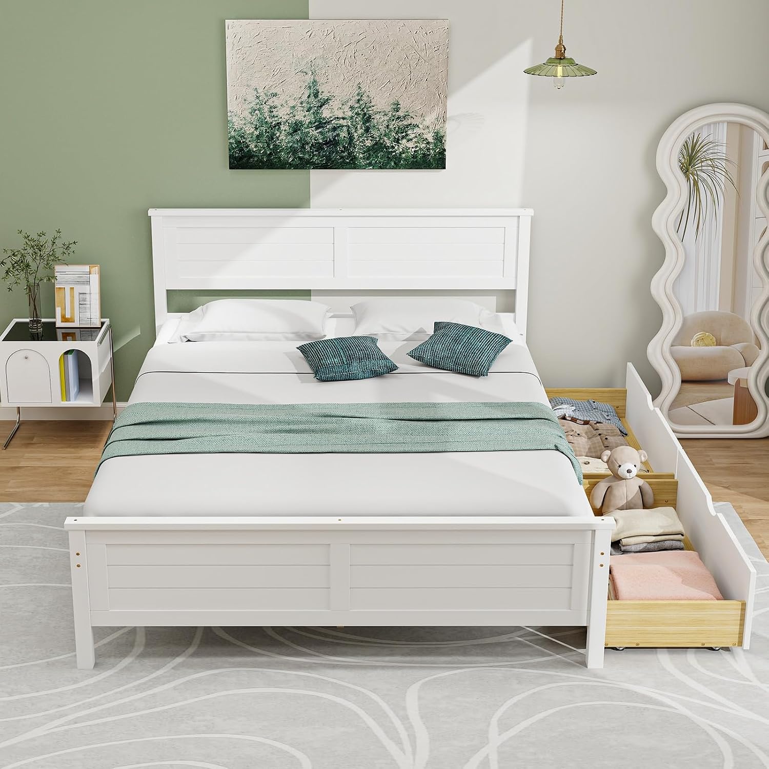 White Full Bed Frame With 2 Storage Drawers