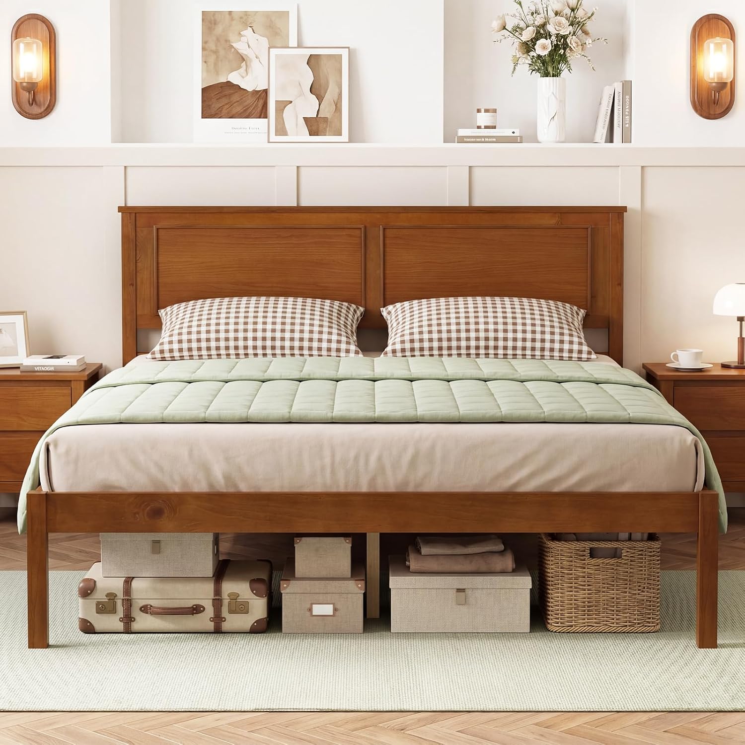Walnut Full Size Wood Platform Bed Frame