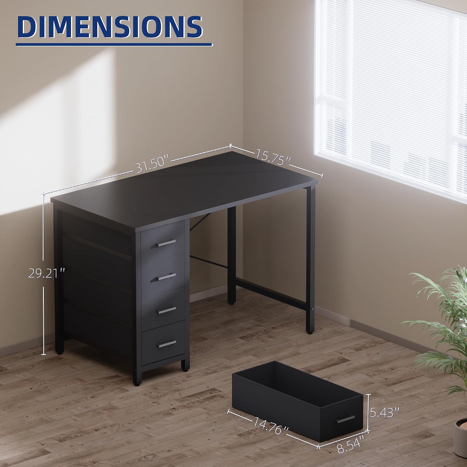 Grey 32" Small Desk With 4 Drawers
