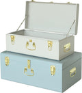 White‑Blue Metal Storage Trunks Set Of 2