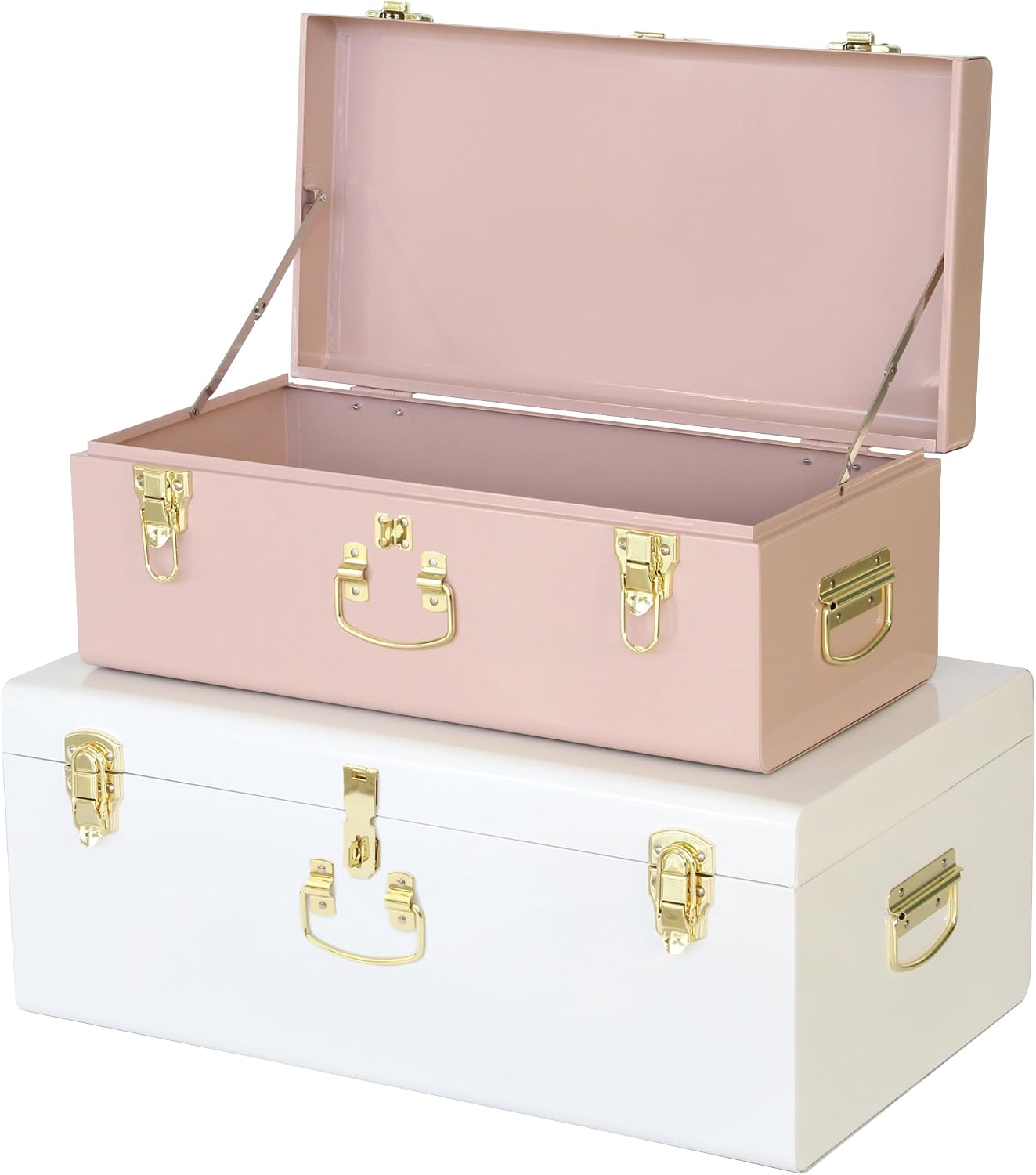 Pink‑White Metal Storage Trunks Set Of 2