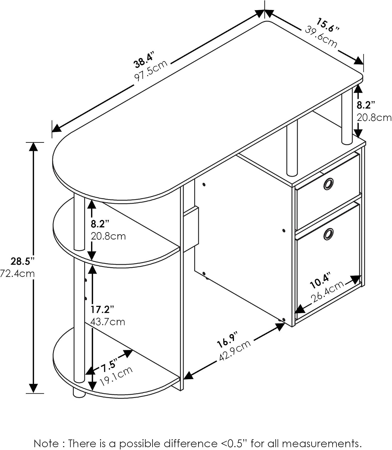 Espresso 38.4" Gaming Study Desk